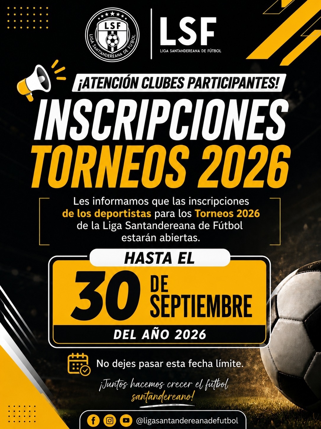 PLAZO HASTA EL 30 DE SEPTIEMBRE PARA INSCRIBIR SUS JUGADORES PARA LOS TORNEOS 2026
